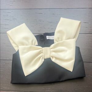 Zara Black Blouse with Cream Bow Accent